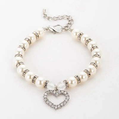 Audrey Small Dog Bling Necklace Faux Pearl Heart Collar