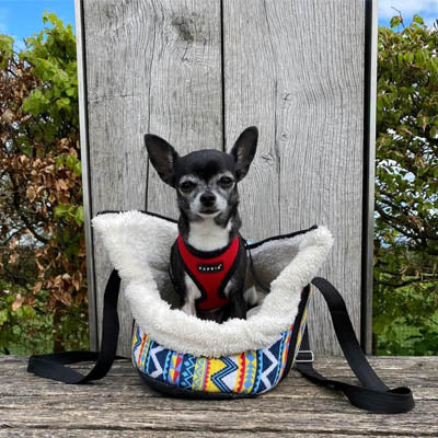 Pet Carrier Padded Faux Sheepskin Lined Travel Shoulder Bag Aztec Design Dog Bag