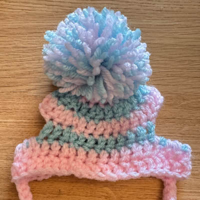Handmade Chihuahua or Small Dog Pom Pom Hat Baby Pink and Soft Aqua