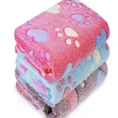 Soft Cosy Fleece Dog Blanket Pink Paws and Hearts