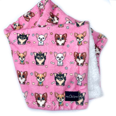 Bright Pink Chihuahua Print Soft Cosy Fleece Blanket by My Chi and Me