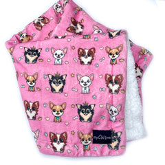 Bright Pink Chihuahua Print Soft Cosy Fleece Blanket by My Chi and Me