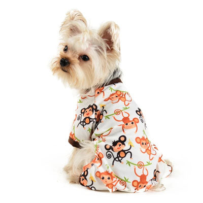 Chihuahua or Small Dog Pyjamas Onesie Style Brown and Orange Monkeys