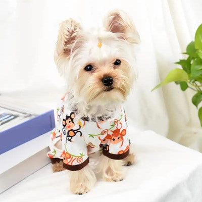 Chihuahua or Small Dog Pyjamas Onesie Style Brown and Orange Monkeys