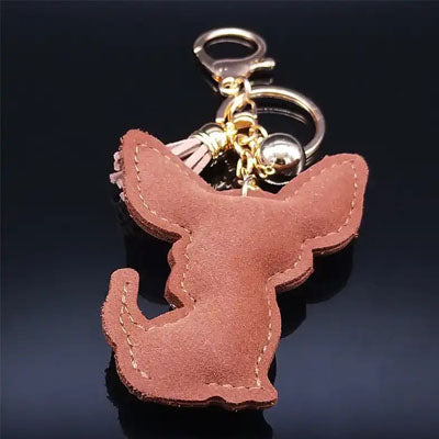 Bling Large Crystal Effect Chihuahua Key Ring Bag Charm White