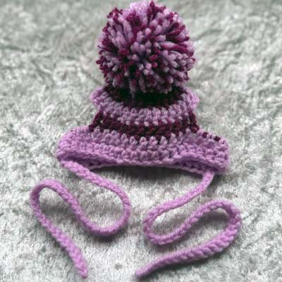 Handmade Chihuahua or Small Dog Pom Pom Hat Dusky Pink and Claret