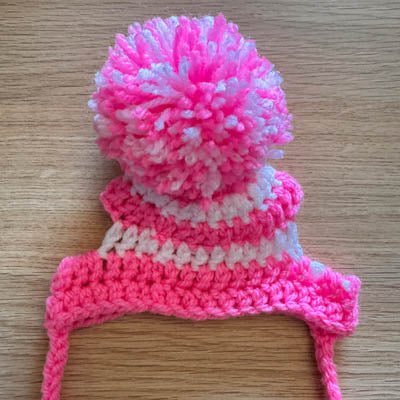 Handmade Chihuahua or Small Dog Pom Pom Hat Hot Pink & White