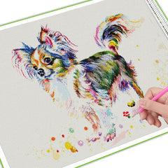 Long Coat Chihuahua Diamond Art DIY Craft Kit 25 x 20cm Round Drill