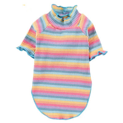 Small Dog Rainbow Pastels Ribbed Turtleneck Lightweight Undershirt Jumper