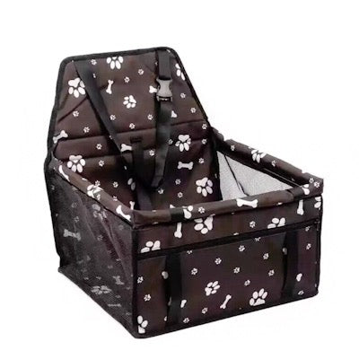 Premium Portable Folding Travel Car Seat Black Paws and Bones Mesh Sides