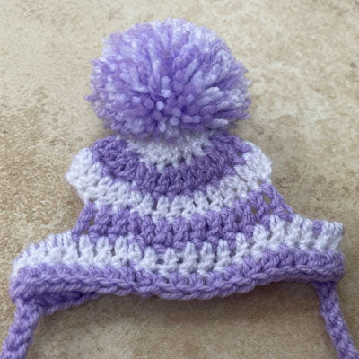 Handmade Chihuahua or Small Dog Pom Pom Hat Lilac & White