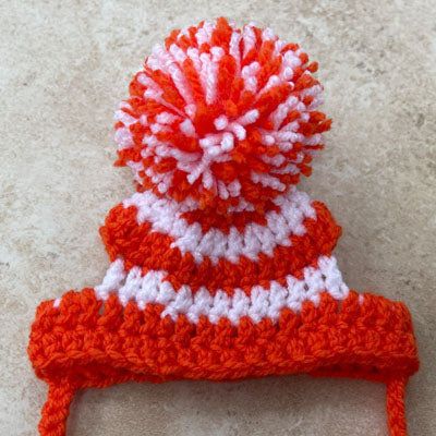 Handmade Chihuahua or Small Dog Pom Pom Hat Orange & White