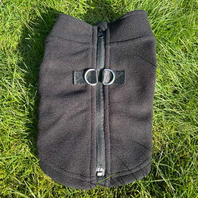 Step In Zipped Chihuahua or Small Dog Fleece Jumper with D Rings For Leash Black