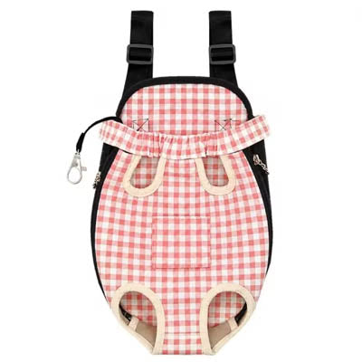 Front Facing Small Dog Puppy Carrier Legs Out Gingham Checked Oxford Cloth Pink