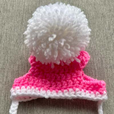 Handmade Chihuahua or Small Dog Pom Pom Hat Strawberry Shortcake Pink & White