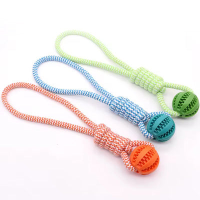 3 in 1 Super Strong Blue Green or Orange Rope Handle Dog Toy Treat Tug and Throw
