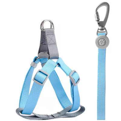 Tiny Trainer Chihuahua Puppy XXXS Harness Lead Set Pastel Blue Premium Webbing