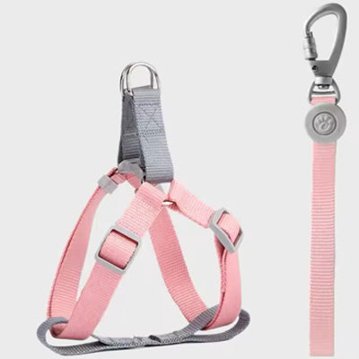 Tiny Trainer Chihuahua Puppy XXXS Harness Lead Set Pastel Pink Premium Webbing