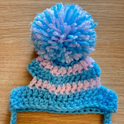 Handmade Chihuahua or Small Dog Pom Pom Hat Turquoise & White