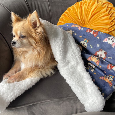 Chihuahua Print Denim Blue Soft Cosy Fleece Blanket by My Chi and Me