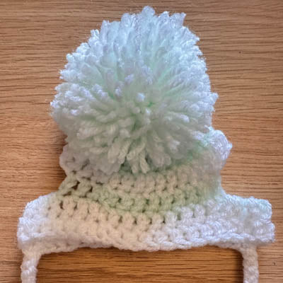 Handmade Chihuahua or Small Dog Pom Pom Hat Soft White & Mint Green