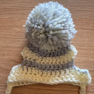 Handmade Chihuahua or Small Dog Pom Pom Hat White & Soft Grey