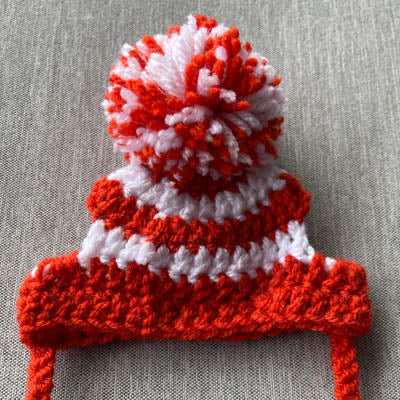 Handmade Chihuahua or Small Dog Pom Pom Hat Puppy Burnt Orange & Cream