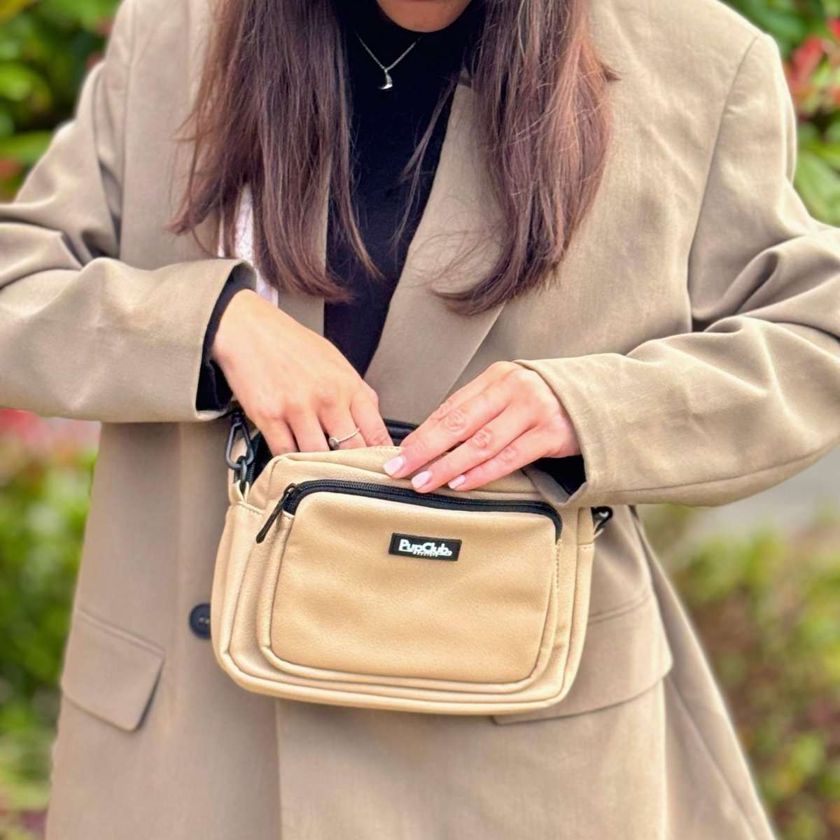Crossbody Dog Walking Bag - Vegan Leather Tan