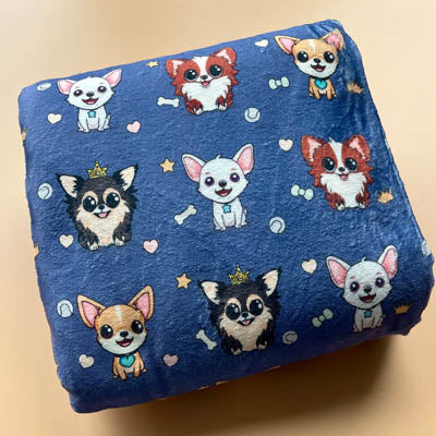 Chihuahua Print Denim Blue Soft Cosy Fleece Blanket by My Chi and Me