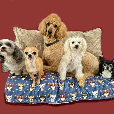 Chihuahua Print Denim Blue Soft Cosy Fleece Blanket by My Chi and Me