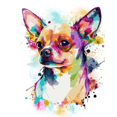Rainbow Short Haired Chihuahua Diamond Art DIY Craft Kit 20 x 25cm Round Drill