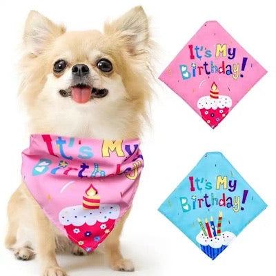 Small Dog It's My Birthday Bandana Blue Cupcake