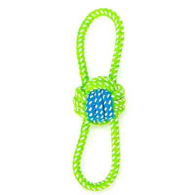 Super Strong Blue and Green Double Loop Rope Pull and Throw Dog Toy Small