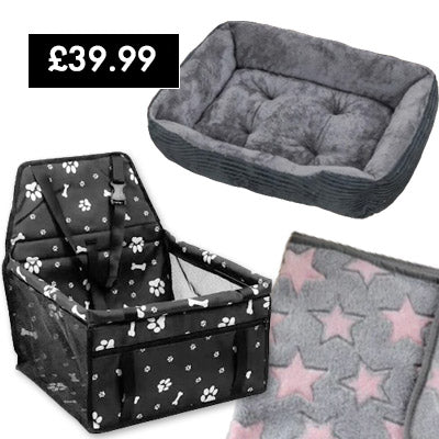 Premium Portable Folding Travel Car Seat, Value Grey Bed and Grey Blanket Pink Stars