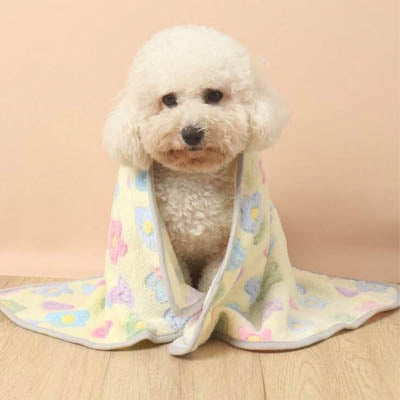 Soft Cosy Fleece Dog Blanket Lemon Yellow Flowers