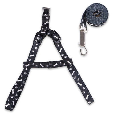 Chihuahua Puppy Harness Lead Set Paws & Bones Black Light Webbing
