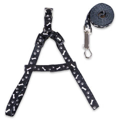 Chihuahua Puppy Harness Lead Set Paws & Bones Black Light Webbing