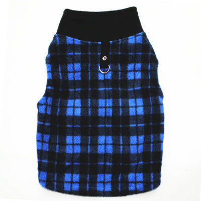 Small Dog Lightweight Fleece Jumper with D Rings For Leash Blue and Black Check