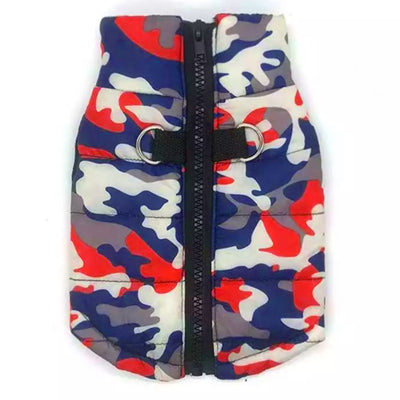 Premium Union Camouflage Red and Navy Water Resistant Padded Gilet Style Dog Coat
