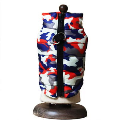 Premium Union Camouflage Red and Navy Water Resistant Padded Gilet Style Dog Coat