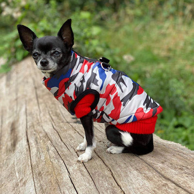 Premium Union Camouflage Red and Navy Water Resistant Padded Gilet Style Dog Coat