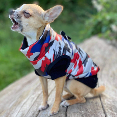 Premium Union Camouflage Red and Navy Water Resistant Padded Gilet Style Dog Coat