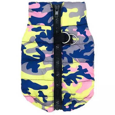 Premium Lime, Navy and Pink Camouflage Water Resistant Padded Gilet Style Dog Coat