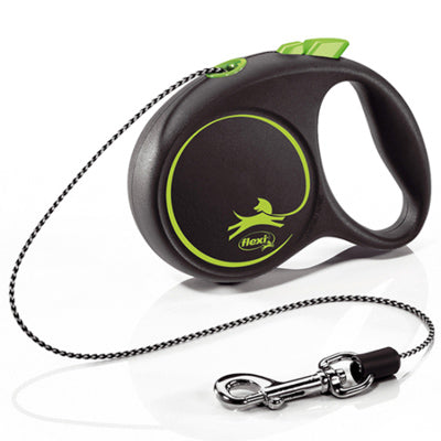 Flexi Black Retractable Extending Small Dog Lead 3 Metre Cord with Non Chew Strap