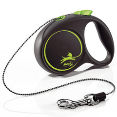 Flexi Black Retractable Extending Small Dog Lead 3 Metre Cord with Non Chew Strap