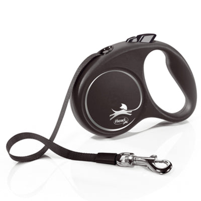 Flexi Black Retractable Extending Medium Dog Lead 5 Metre Tape with Non Chew Strap