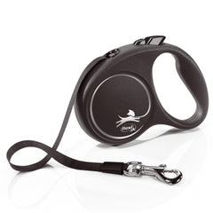 Flexi Black Retractable Extending Medium Dog Lead 5 Metre Tape with Non Chew Strap