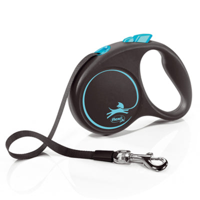 Flexi Black Retractable Extending Medium Dog Lead 5 Metre Tape with Non Chew Strap