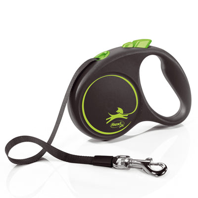 Flexi Black Retractable Extending Medium Dog Lead 5 Metre Tape with Non Chew Strap