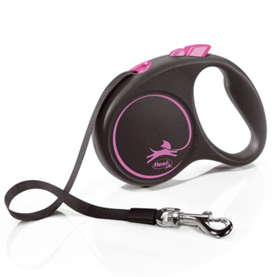 Flexi Black Retractable Extending Medium Dog Lead 5 Metre Tape with Non Chew Strap